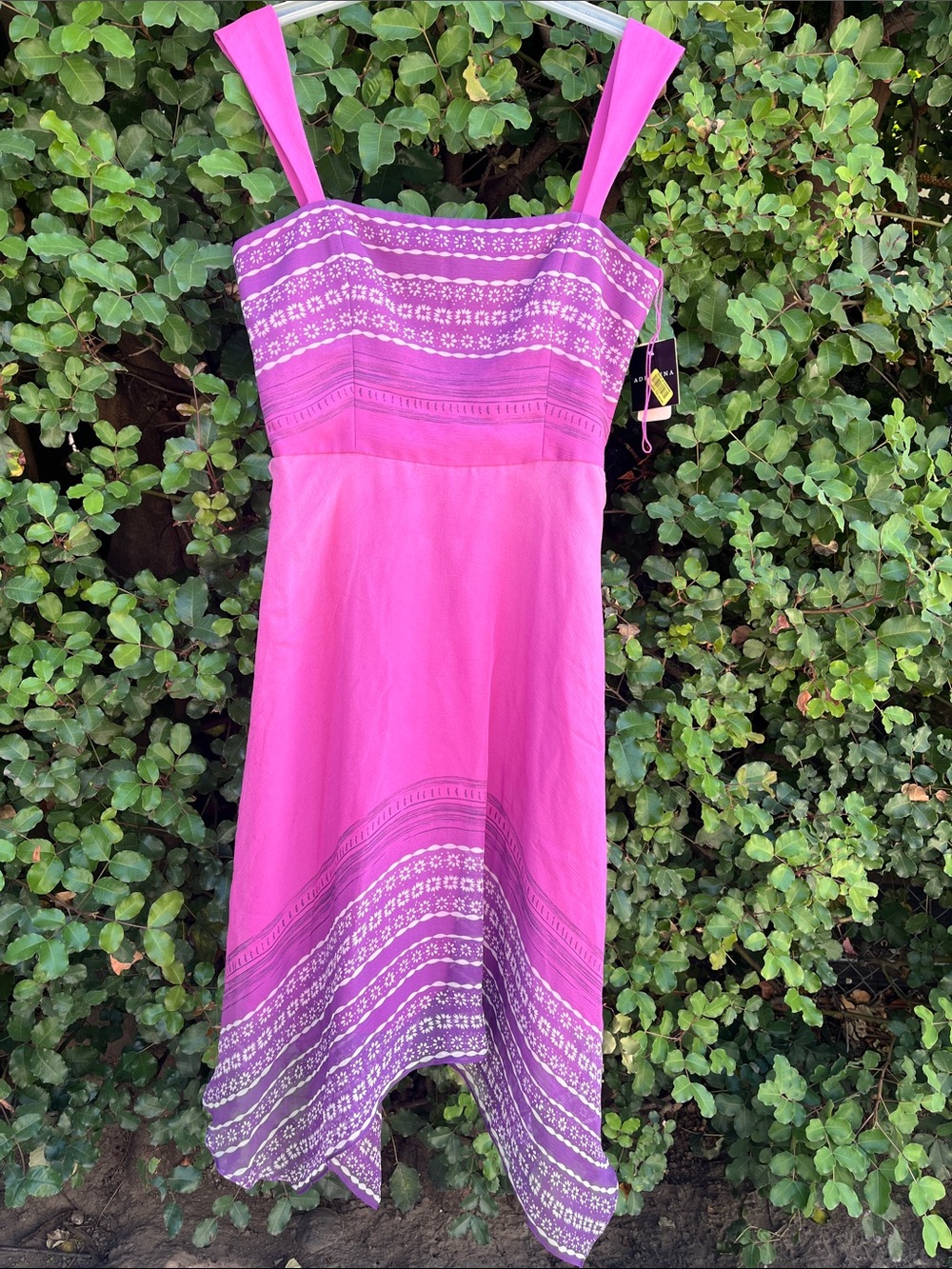 Pink Sleeveless Midi Dress with Patterned Trim